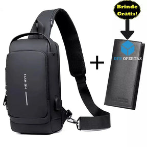 Bolsa de Ombro com Sistema Antifurto e Carregamento Usb + Brindes