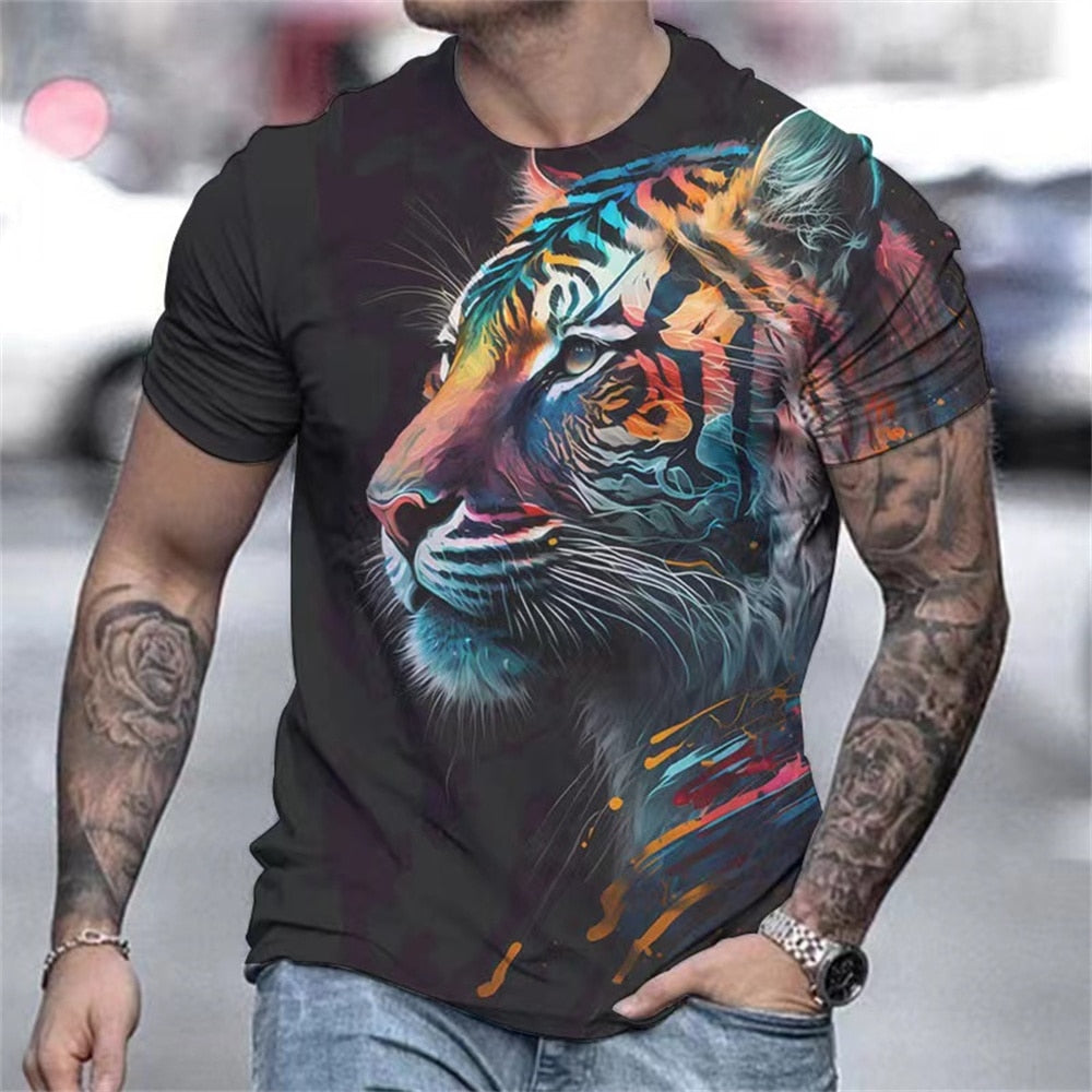 Camiseta Masculina 3D Manga Curta Tiger Max