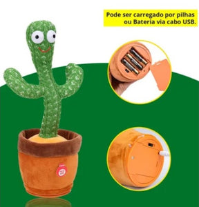 Cacto Dançante e Falante Toca Música Repete a Fala Recarregável