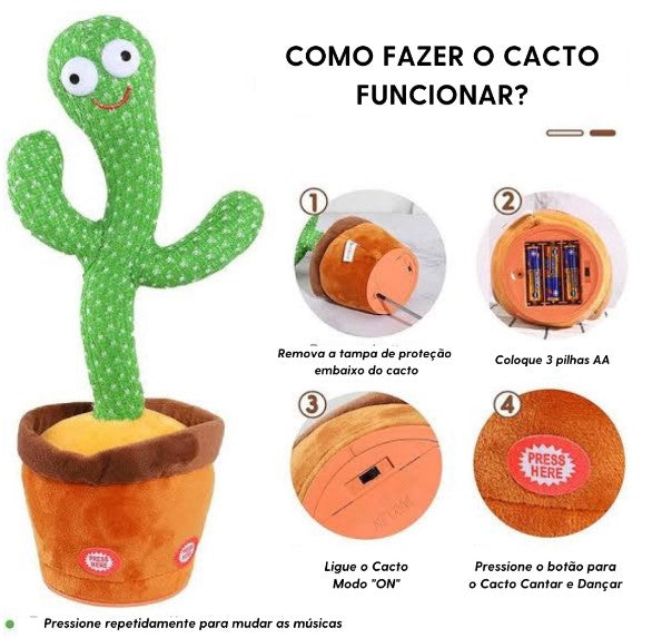 Cacto Dançante e Falante Toca Música Repete a Fala Recarregável